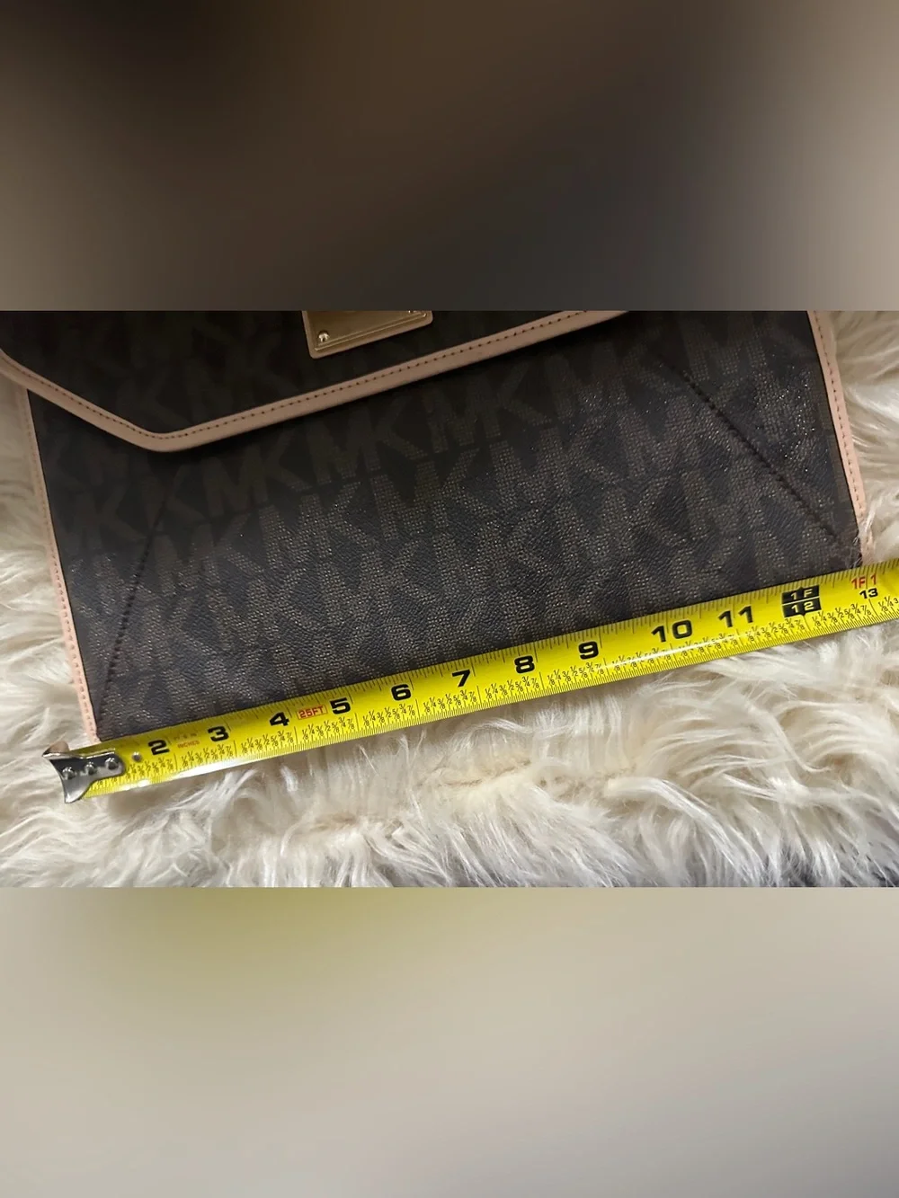 Michael Kors Brown MK Logo Envelope Clutch with Gold Plate